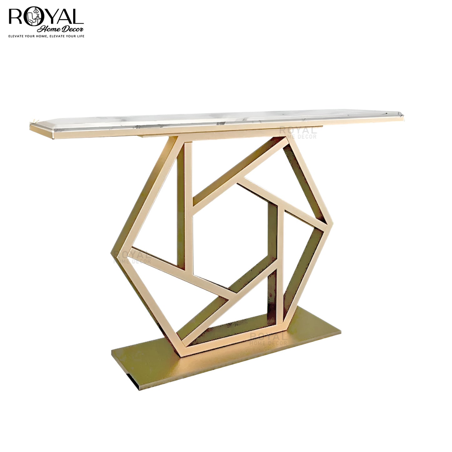 Stylish Gold Finish Console Table with Marble Top