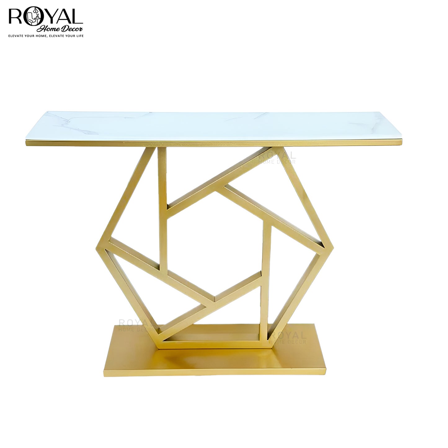 Stylish Gold Finish Console Table with Marble Top
