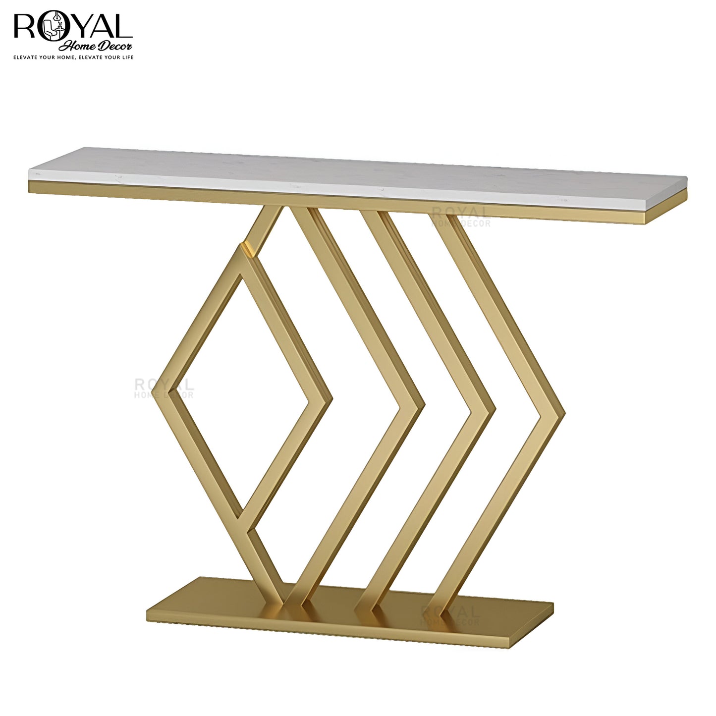 Luxury Rhombus Gold Console Table with Marble Top