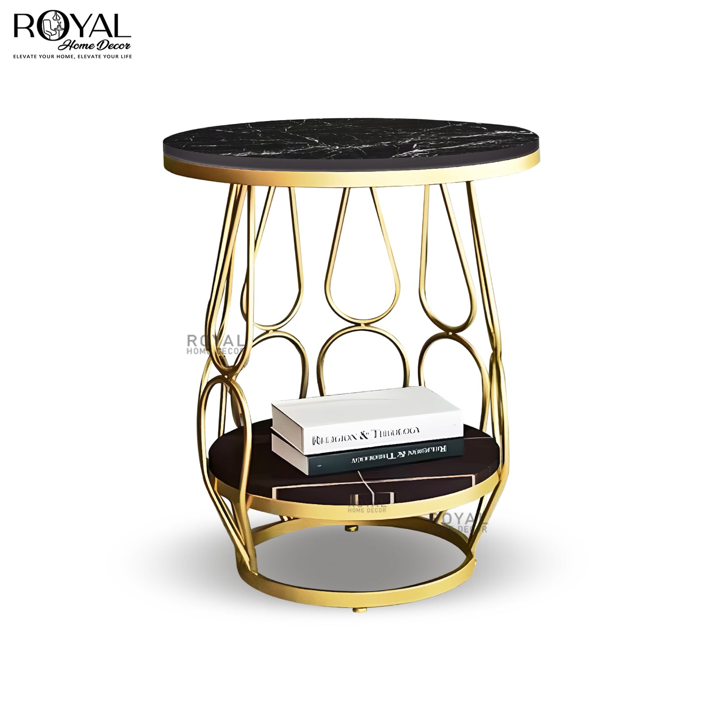 Orbis Luxe Side Table – Dual Marble Shelves
