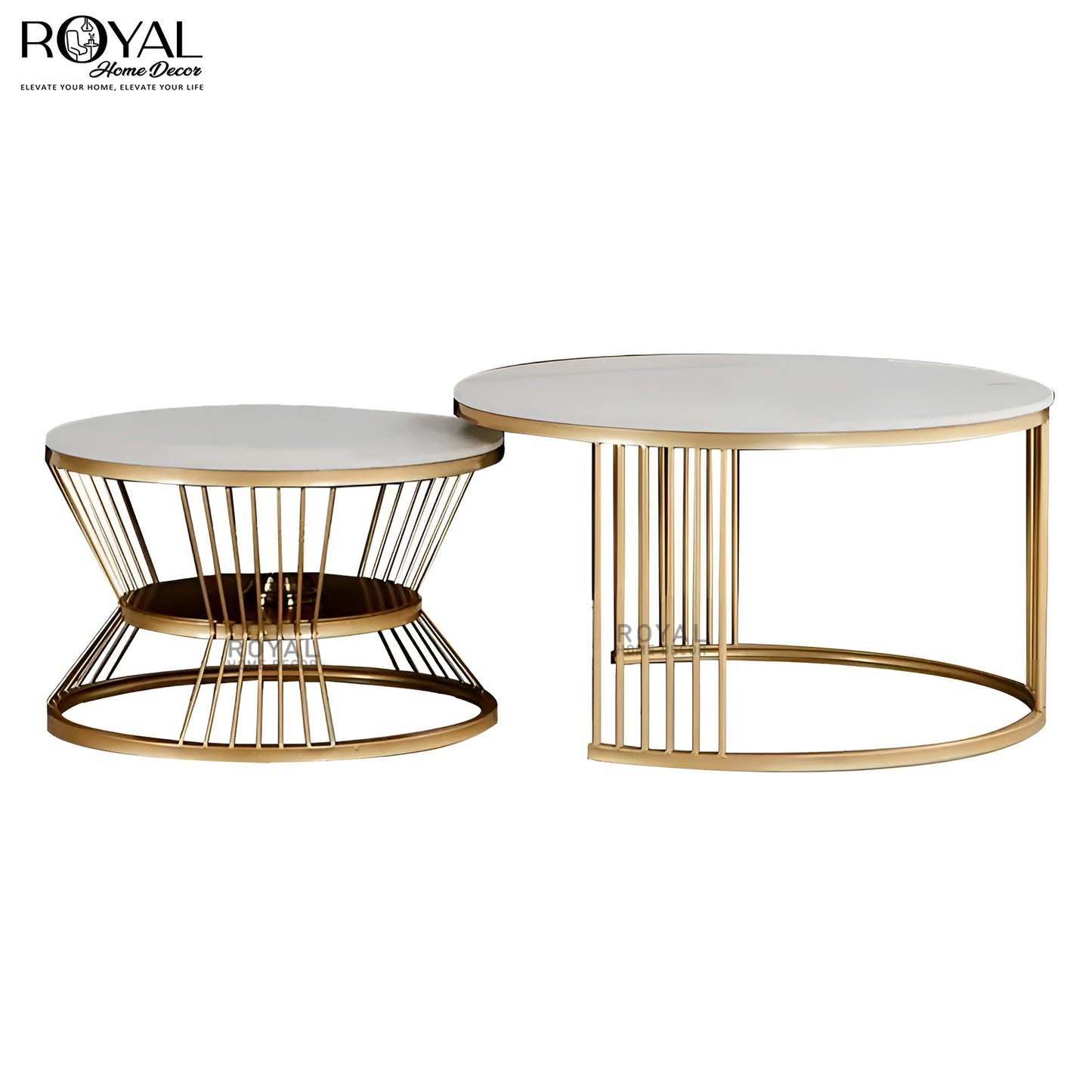 Regal Marble Nesting Tables – Gold Finish & White Marble Top