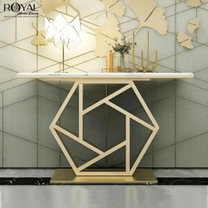 Stylish Gold Finish Console Table with Marble Top