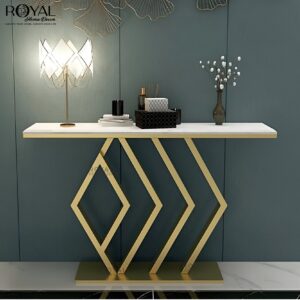 Luxury Rhombus Gold Console Table with Marble Top