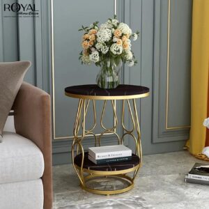 Orbis Luxe Side Table – Dual Marble Shelves