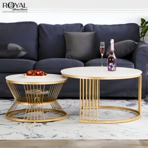 Regal Marble Nesting Tables – Gold Finish & White Marble Top